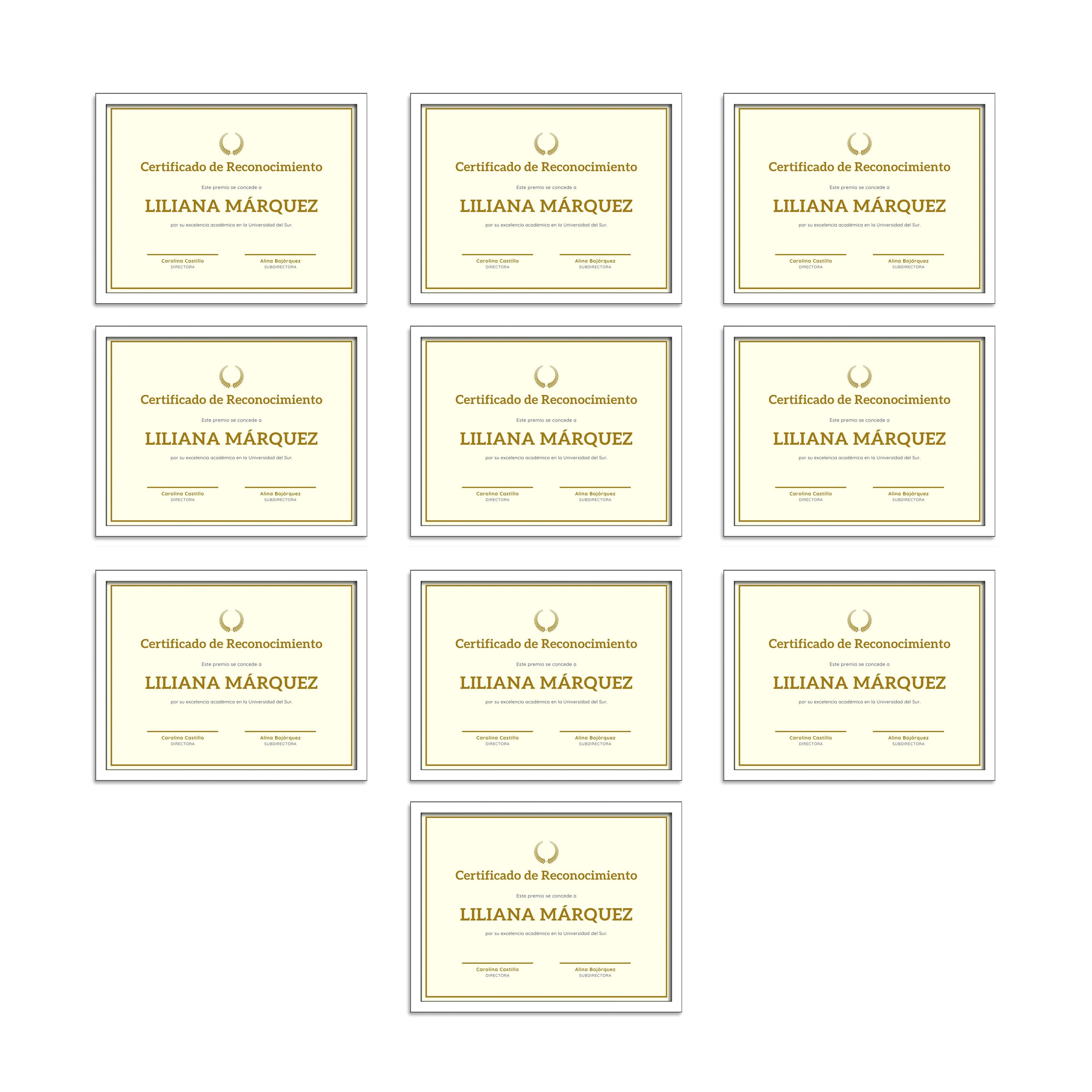 Marcos Tamaño Carta P/diplomas-reconocimientos Set 10 Piezas